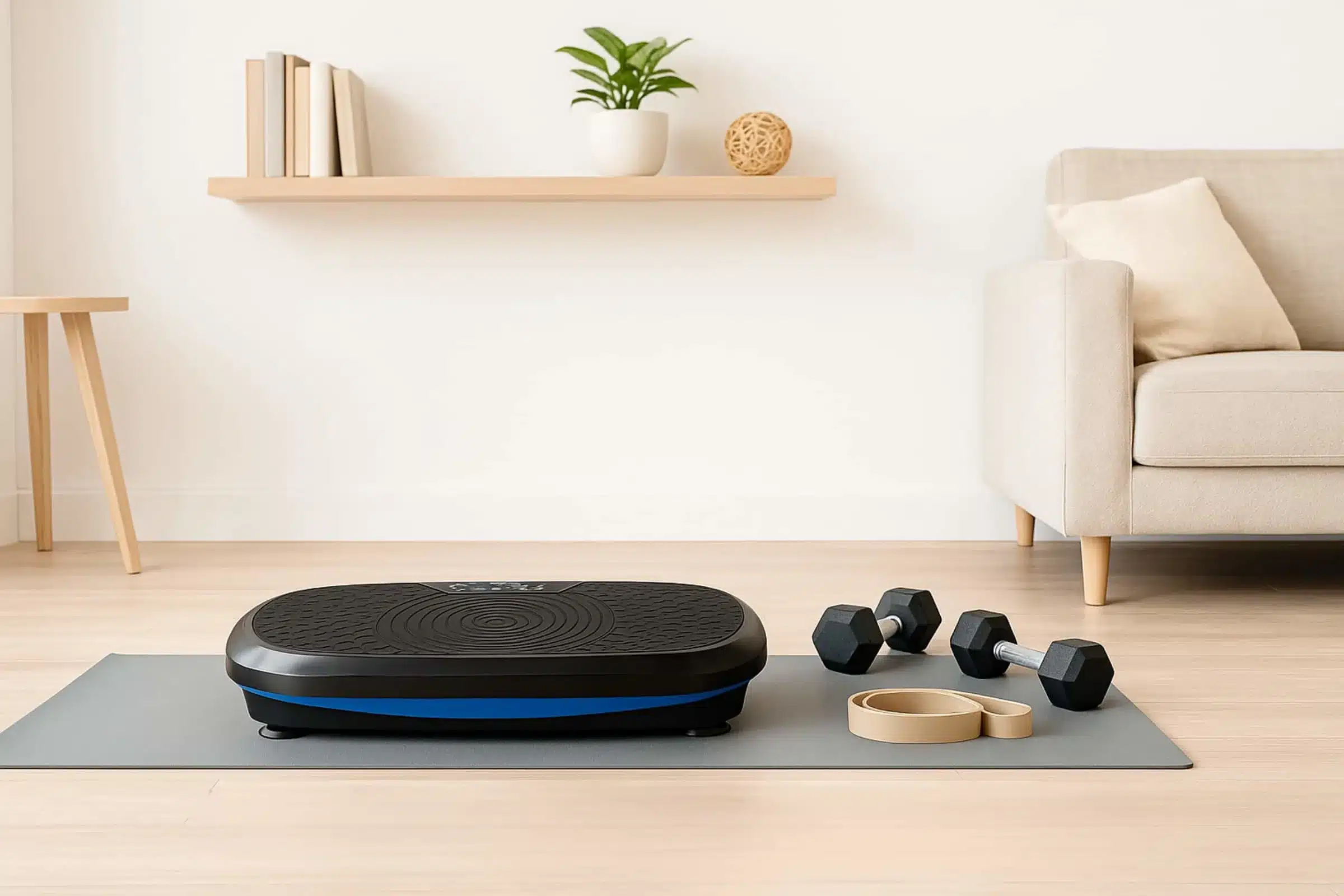 A vibration plate in a bright living room setting A vibration plate in a bright living room setting