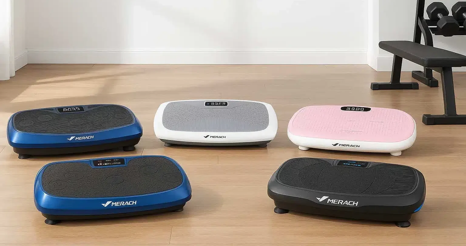 Best MERACH vibration plate comparison 5 bestest MERACH vibration plates on a living room floor.