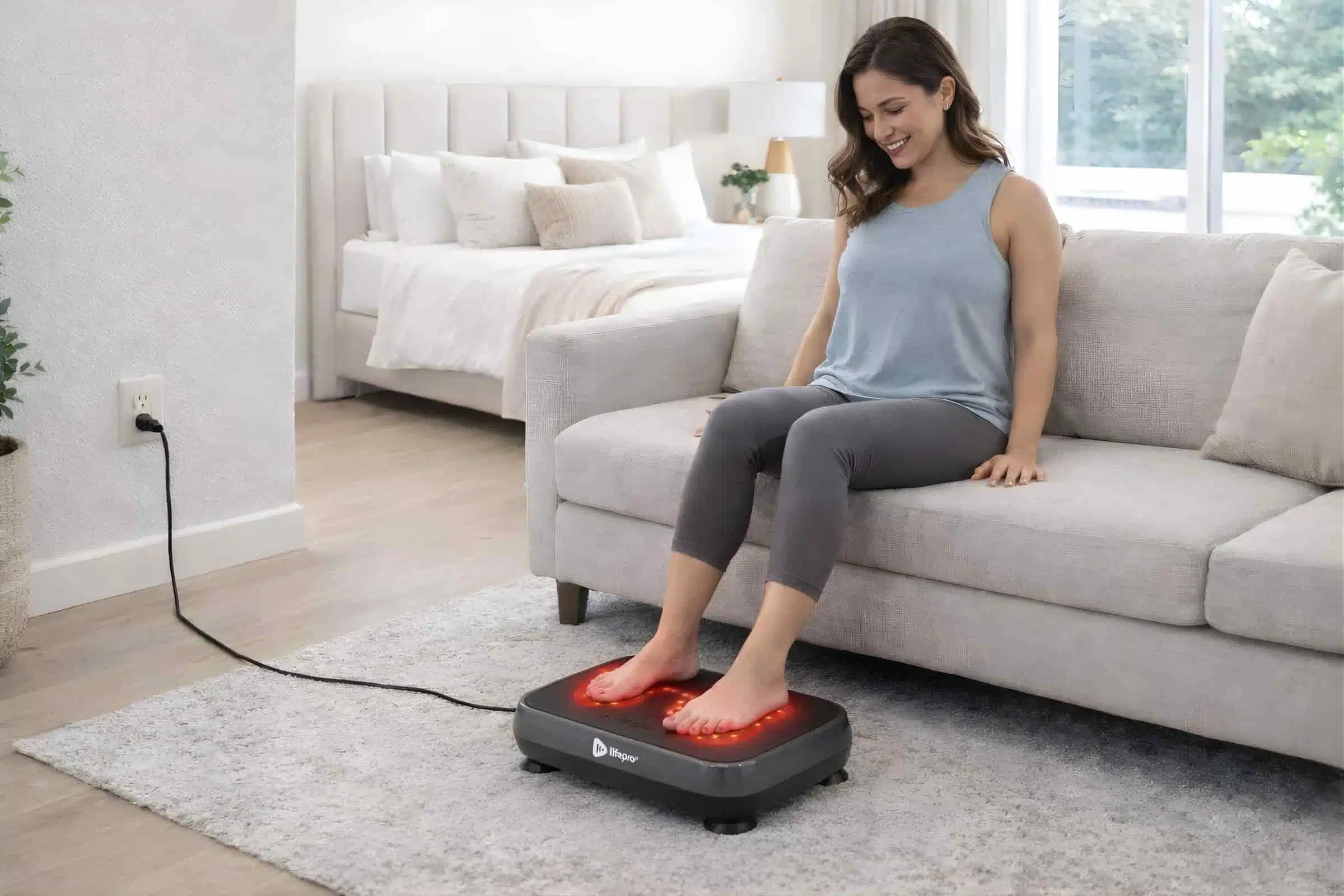 A woman using Lifepro VibraRed A woman using Lifepro VibraRed