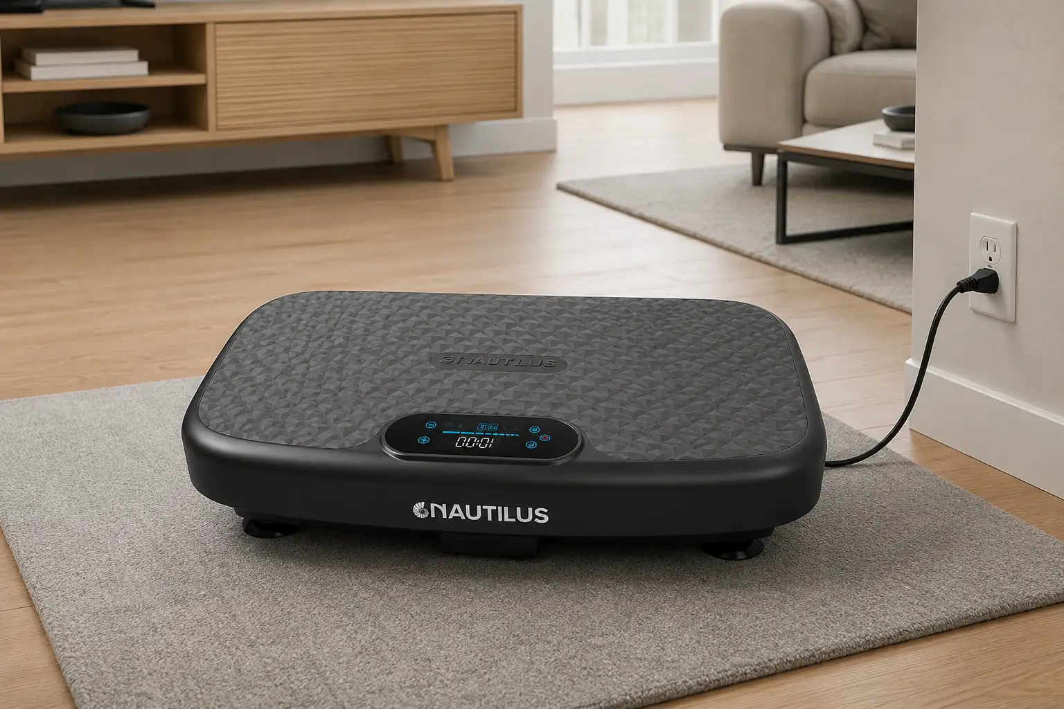 Nautilus Vibratone Pro Vibration Plate - Best Vibration Plate for Beginners Nautilus Vibratone Pro Vibration Plate in a modern living room