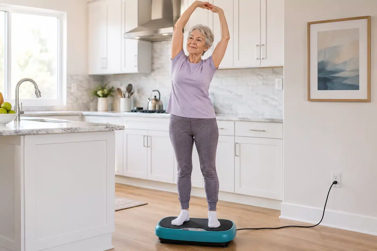 A woman exercising on a vibration plate A woman exercising on a vibration plate
