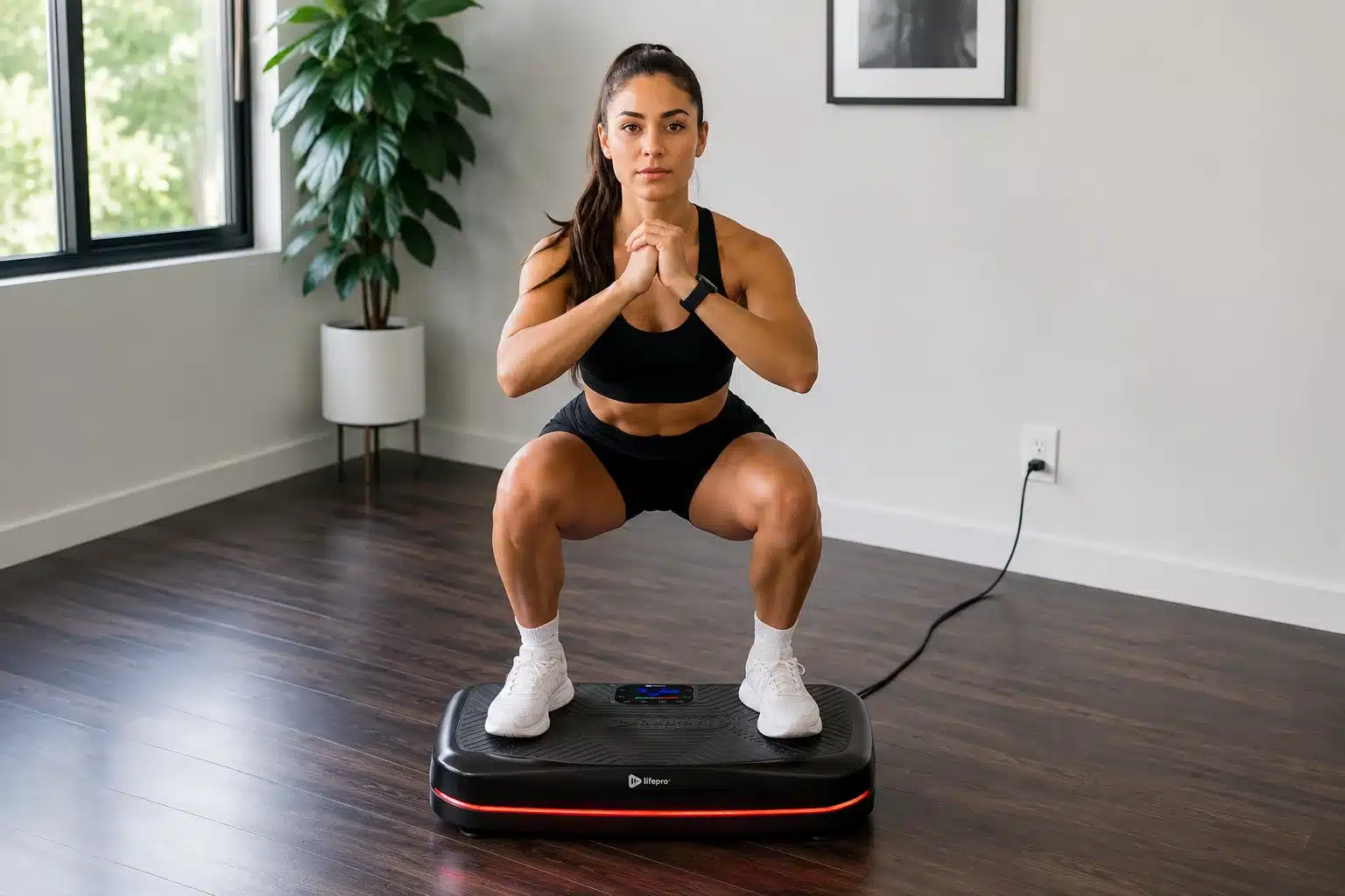 Young fit Latina woman in modern home gym exercising on the Lifepro Rumblex Pro 4D Young fit Latina woman in modern home gym exercising on the Lifepro Rumblex Pro 4D