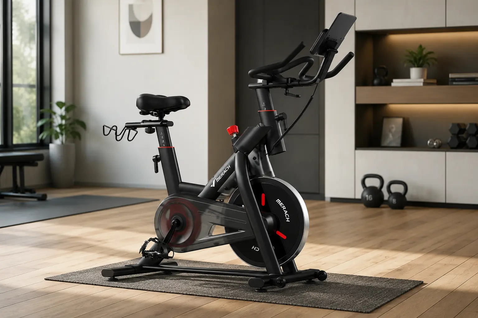 MERACH Exercise bike MERACH Exercise bike in a bright home gym