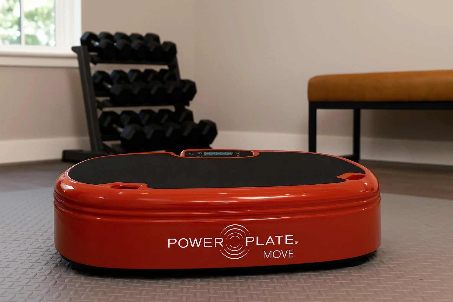 Power Plate Move Vibration Plate exercise machine in the foreground