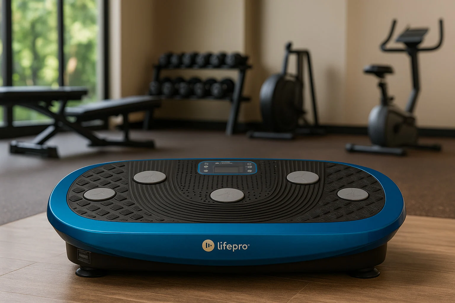 Rumblex Plus 4D Vibration Plate in a home gym setting
