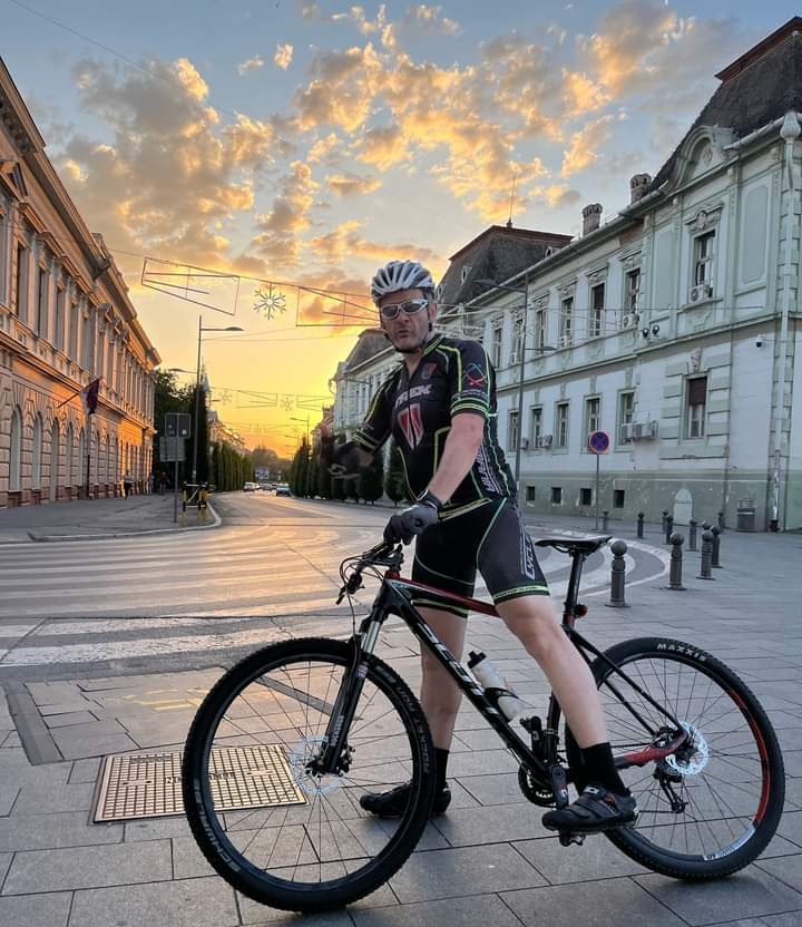 Vladimir on his bike on the street