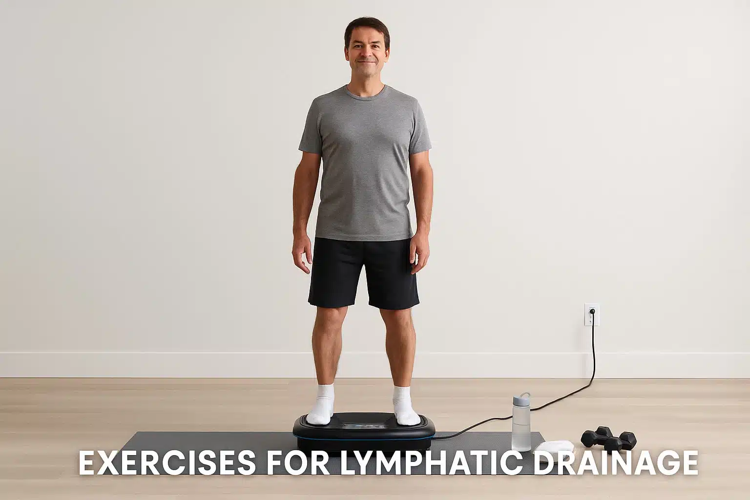 A man doing exercises for lymphatic drainage on a vibration plate