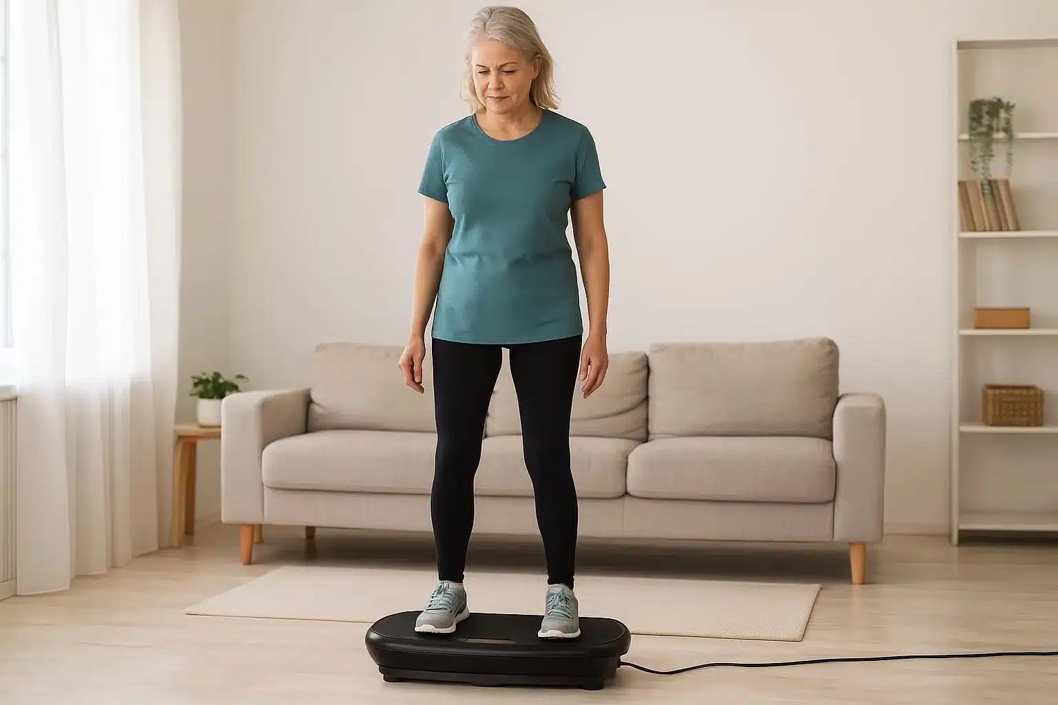 Are vibration plates good for you - an older woman doing exercises for osteoporosis