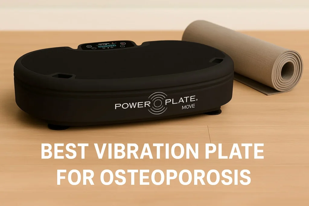 Best Vibration Plate for Osteoporosis, Power Plate MOVE on the floor with a yoga mat behind it