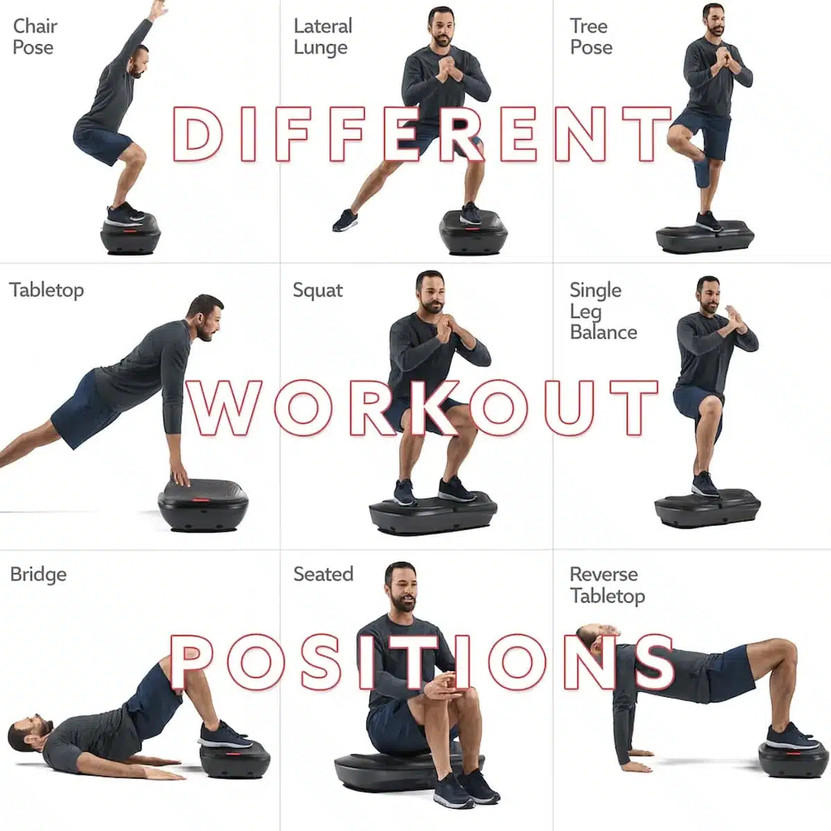 9 different vibration plate workout positions 
