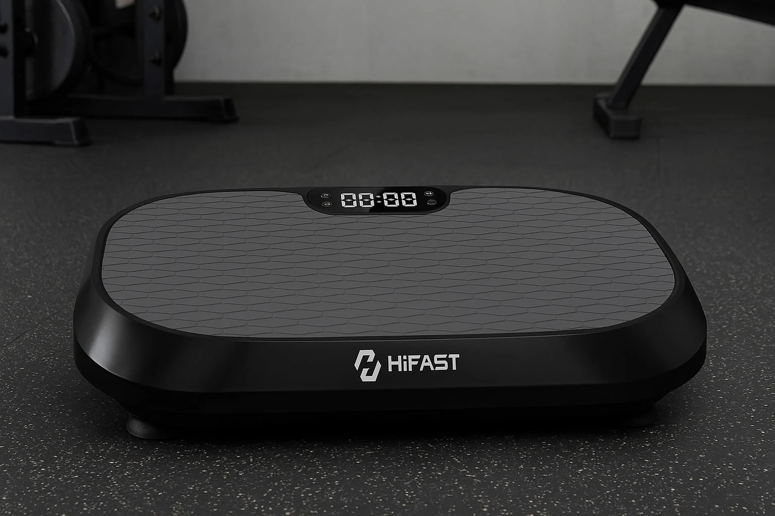 HiFast Vibration Plate with Magnetic Acupoints on a home gym floor