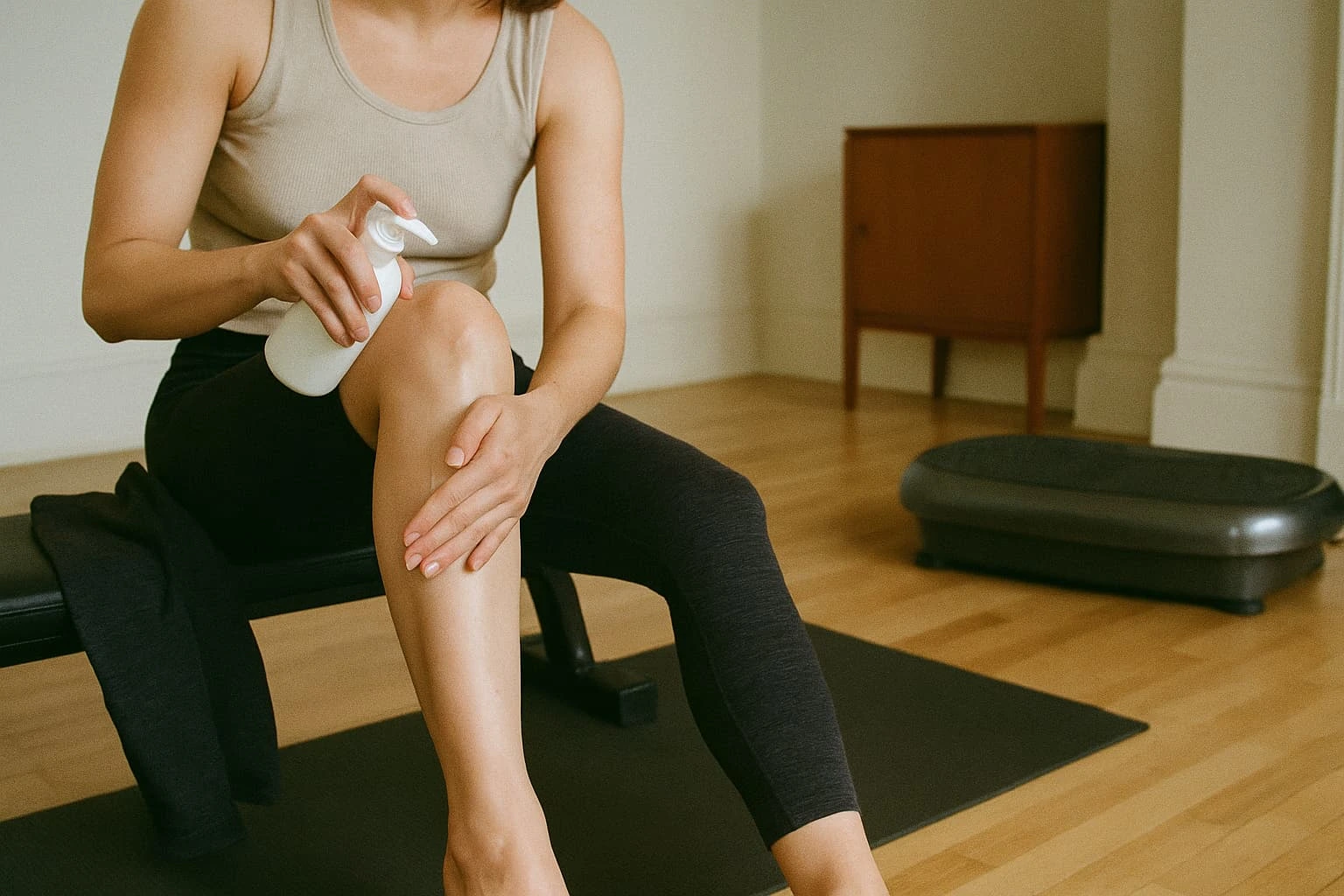 Applying moisturizer before using a vibration plate to prevent itching