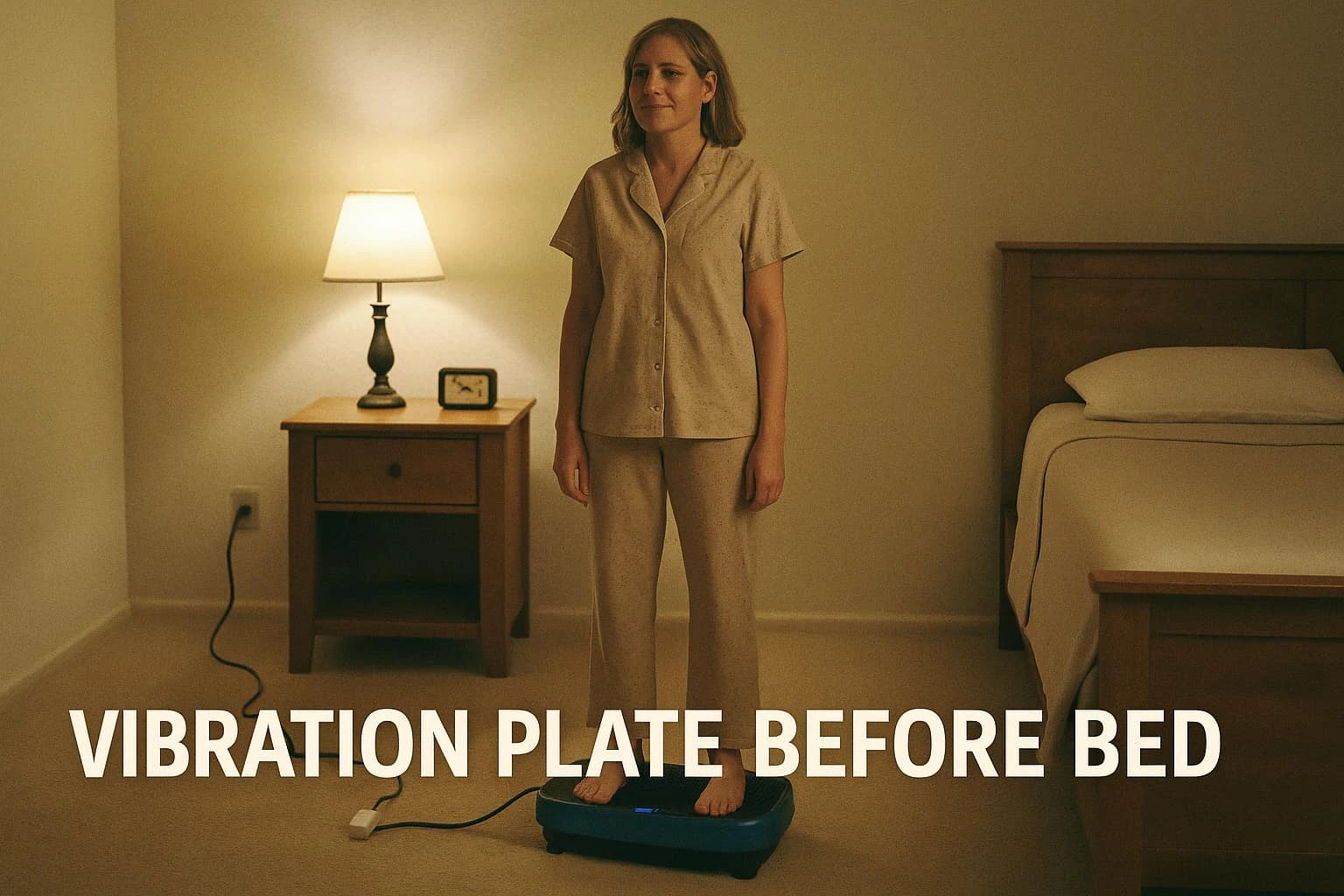 Vibration Plate Before Bed featured image A woman on a vibration plate near bedtime