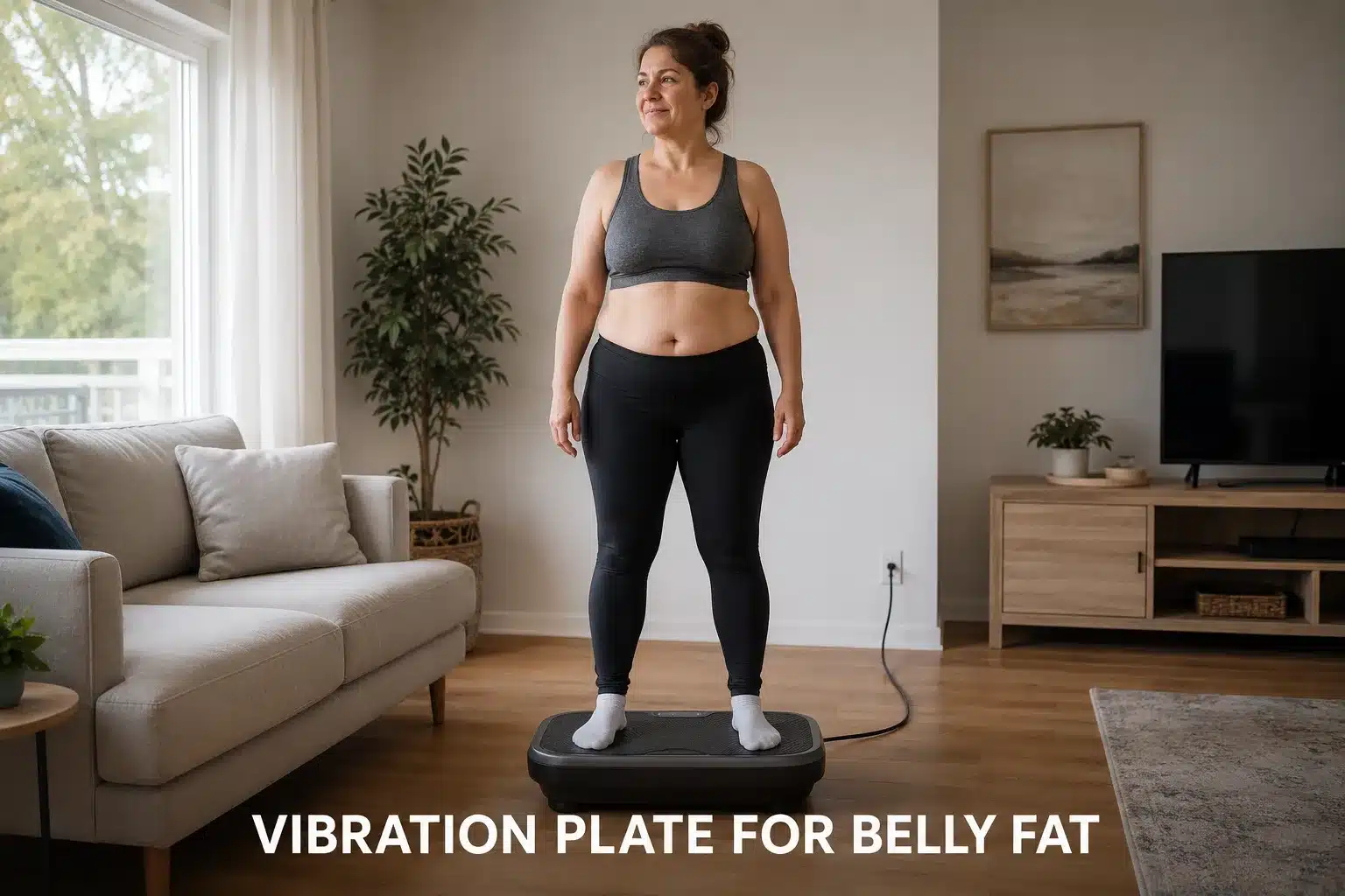 Woman Exercising on a Vibration Plate for Belly Fat featured image